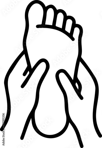 Foot Massage and Reflexology Icon: Hands Massaging a Human Foot, Spa Wellness and Physiotherapy Concept, Minimalist Line Art Vector