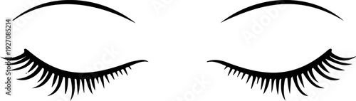 Closed Female Eyes with Long Eyelashes and Brows Icon, Beauty Salon and Makeup Extension Concept, Minimalist Line Art Vector