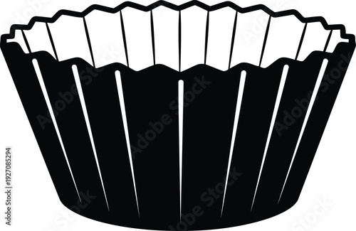A black cupcake liner on a, used for baking cupcakes and muffins vector illustration