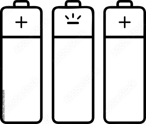 Set of Three Battery Cells with Internal Circuit Board Patterns, Future Energy Technology and Battery Storage Concept, Minimalist Line Art Vector