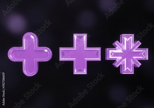 Purple plus and asterisk symbols on a black background