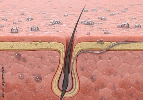 A cross-section of skin with a hair follicle and sebaceous gland