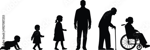 Black silhouettes of people in different ages and abilities human family