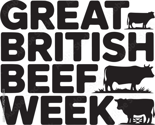 Black text british beef week with three cow silhouettes de