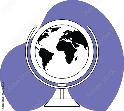A simplified, monochrome graphic of planet Earth is centered against a stark white background. The image depicts the Earth as a perfect sphere, with continents and landmasses rendered in solid black. 