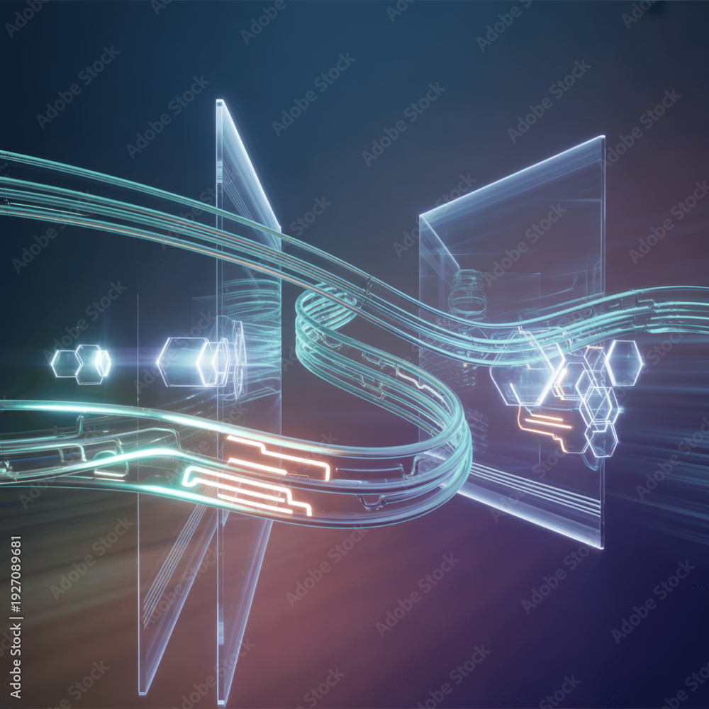 Obraz premium Futuristic Digital Data Flow Between Screens