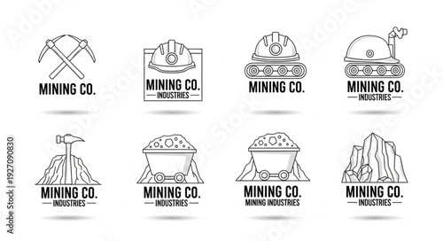 Collection of mining company logos in various designs, perfect for branding.