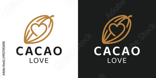 Simple cacao logo design template illustration. Cacao bean with heart love design graphic vector. Symbol, icon, creative.