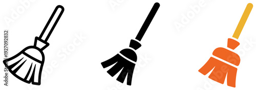 broom cleaning tool vector icon