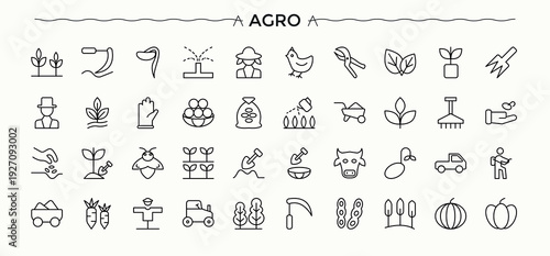 Agro vector icon set. Gardening collection of simple line web icons. Web icons pack. Garden icon set in linear style. Vector illustration.
