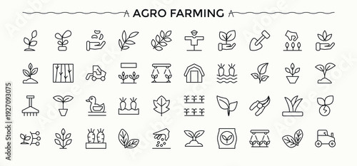 Farming icon set. Contain linear sign eco, agriculture, harvest, agronomy, farmer, plantation and more. Harvest simple icon set. Minimal linear icons. Vector illustration.