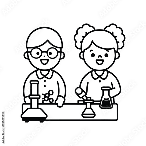 Science experiment kids outline educational design vector illustration