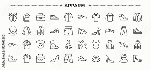 Apparel linear icon set. Outerwear minimalist vector collections. Fashion icon set. Editable vector. Pixel perfect.