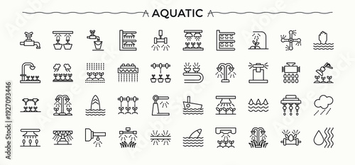 Aquatics vector line icon set. Minimal linear icons. Includes thin line symbols secure, aquatic, water safety, control, safety. Pixel perfect. Vector illustration. Safety icon set.
