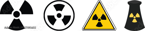 Radioactive Vector Icons Set, hazard and radiation symbol collection featuring nuclear warning signs, toxic material icons, biohazard alerts, energy hazard symbols, and safety warning graphics 
