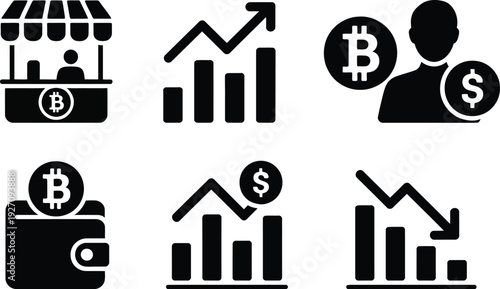 Cryptocurrency and finance icon set.