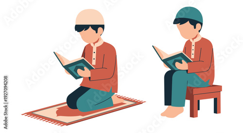 Vector illustration of two boys reading books