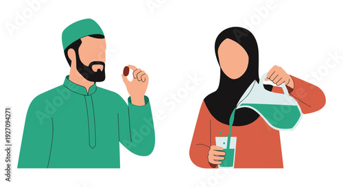 Vector illustration of man and woman in traditional Middle Eastern clothing