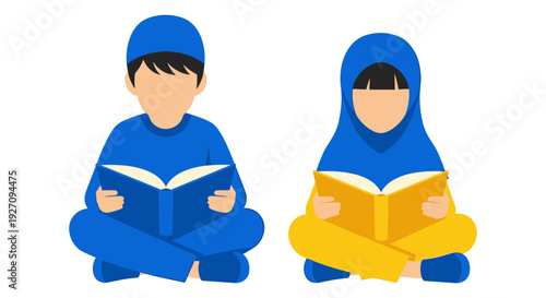 Vector illustration of two children reading books