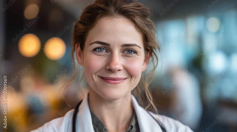 Obraz premium Smiling Healthcare Professional in Clinical Setting