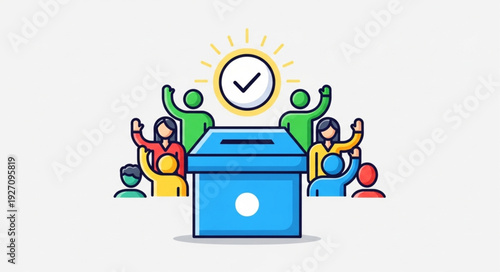 People casting votes in a democratic election with a checkmark symbol.
