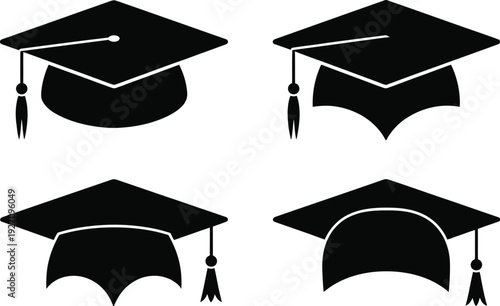 Graduation cap icon set.