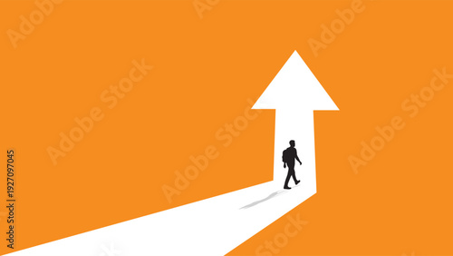 Businessman Man walking on upward arrow path for career growth