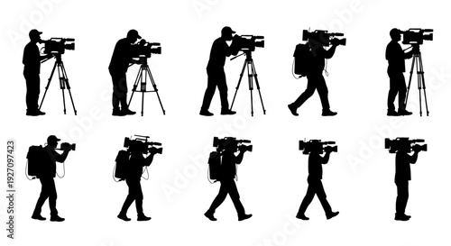 Cameraman silhouette set of professional videographers filming