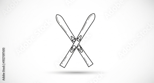 Illustration of two crossed skis, hand drawn sketch style, winter sports equipment.