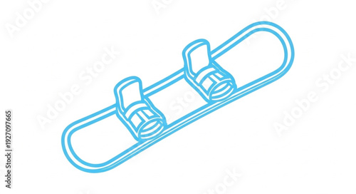 Illustration of a snowboard with bindings for winter sports and recreation.