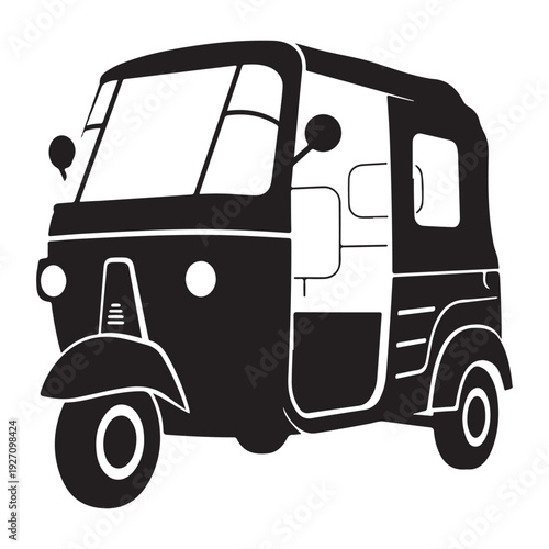 Flat Design Auto Rickshaw Vector Illustration in Black and White