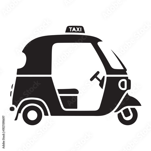 Flat Black Auto Rickshaw Taxi Silhouette Minimalist Vector Illustration