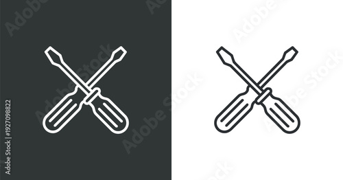Crossed Screwdrivers Icon Tools for Repair and Construction Line Art Style