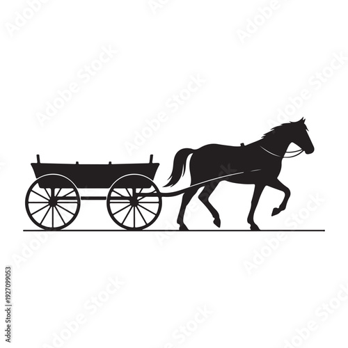 Classic Black Silhouette Horse Pulling Cart Vector Illustration