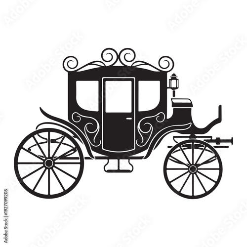 Classic Ornate Black Coach Silhouette Isolated Vector Art
