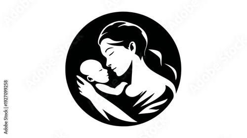 Stylized illustration of a mother holding her baby with tenderness, symbolizing maternal love, family bond, and parenthood.