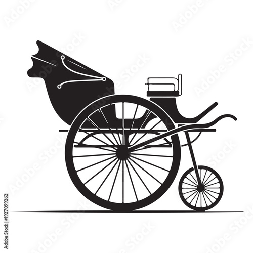 Black Silhouette Vintage Horse-Drawn Carriage Vector Isolated on White