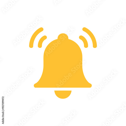 Yellow Bell Notification Icon Ringing Sound Waves Isolated on White Background