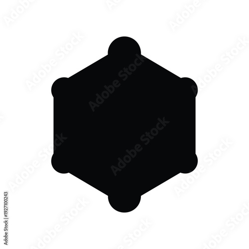 Hexagonal Geometric Icon with Atomic Structure Silhouette Isolated on White Background