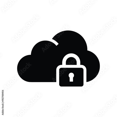 Cloud Security and Data Protection Glyph Icon - Secured Cloud Computing Symbol
