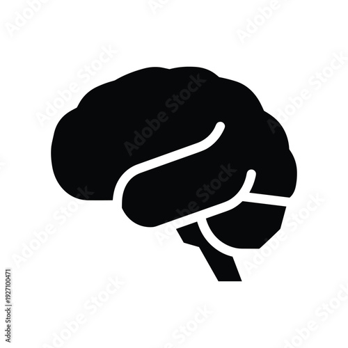 Human Brain Profile Glyph Icon - Minimalist Black Silhouette for Neurology and Mental Health