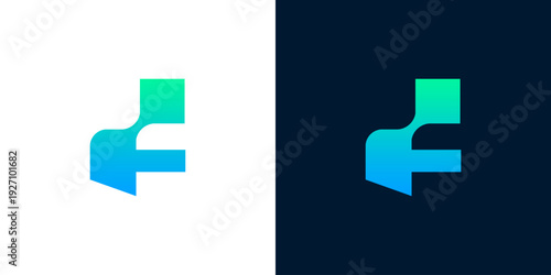 Modern and abstract initial F letter logo design featuring a vibrant blue-green gradient, symbolizing innovation, technology, and corporate identity for various digital businesses and startups
