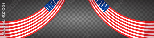 Wavy American flags frame a transparent checkered background, symbolizing patriotism and national pride.