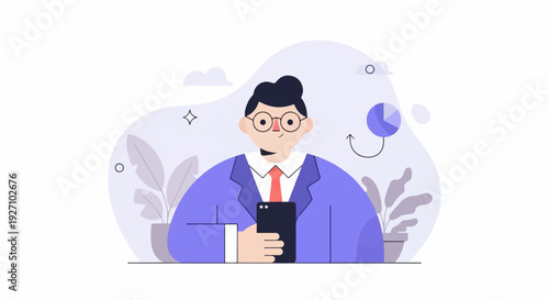 Wallpaper Mural Stylized illustration of a person in business attire holding a smartphone Torontodigital.ca