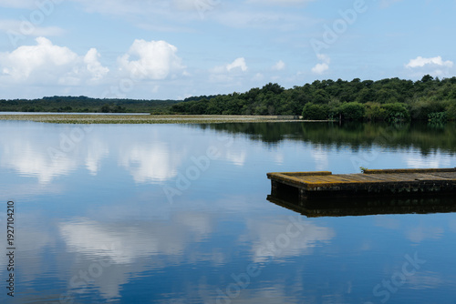 Wallpaper Mural Lake of Soustons reflecting a cloudy sky and wooden docks Torontodigital.ca