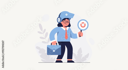 Professional explorer examining data with a magnifying glass