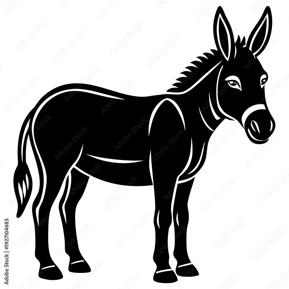 Fototapeta premium Bold black and white donkey illustration with elegant features and distinctive ears for nature and animal art enthusiasts