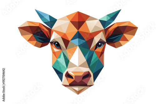 Vibrant geometric cow head artwork with colorful triangular patterns in modern abstract style