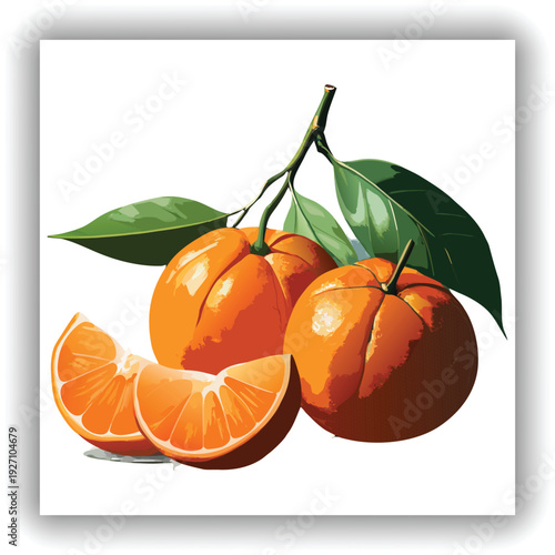 A close-up studio shot of a grouping of tangerines, set against a transparent background. Two whole tangerines are positioned towards the upper portion of the frame, with their vibrant orange, texture