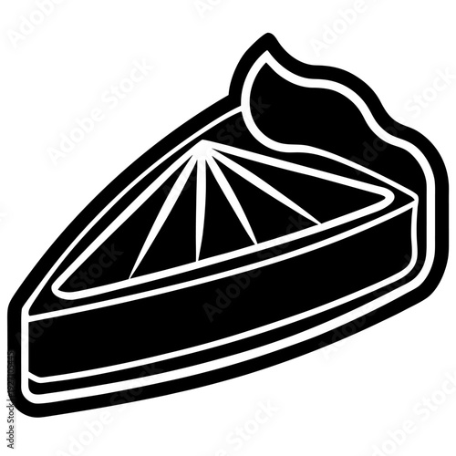 Monochrome slice of pie icon with detailed crust and filling on white background for culinary design